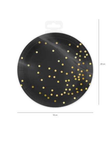 1Talerzyki Czarne Złote Kropki 512820 6 sztuk papierowe urodzinowe świąteczne sylwestrowe