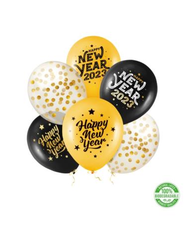 Balony Happy New Year lateksowe 400950 zestaw 6 sztuk Sylwester 2023 Nowy Rok