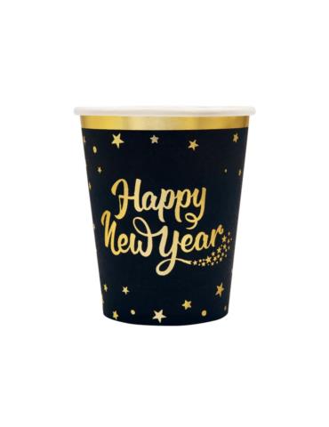 1Kubeczki Happy New Year Czarne 512662 6 sztuk 220 ml