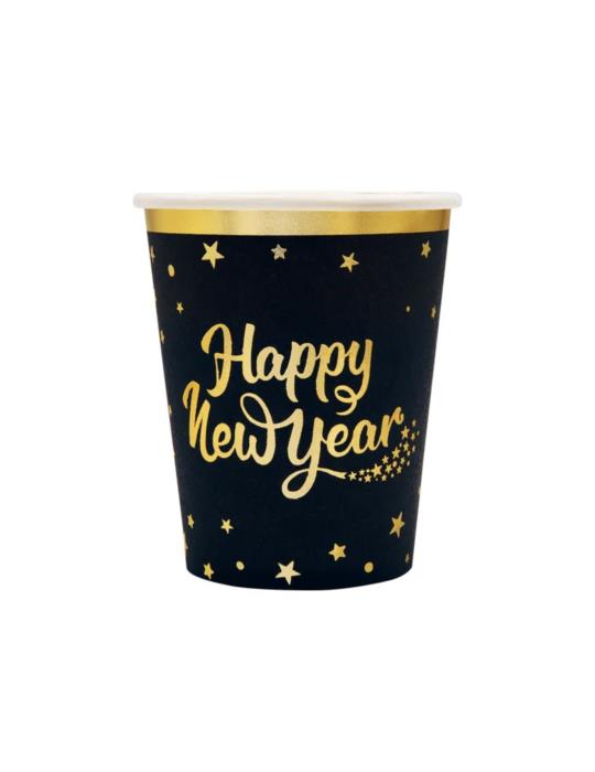 1Kubeczki Happy New Year Czarne 512662 6 sztuk 220 ml