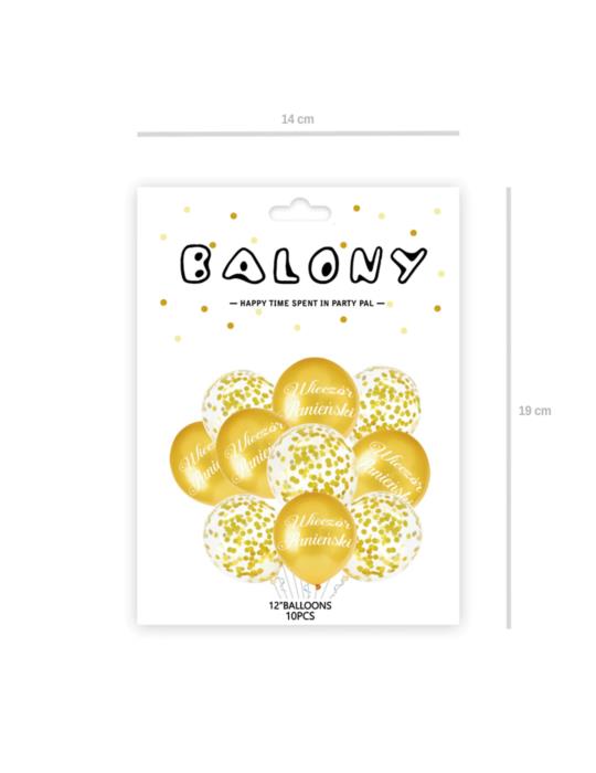 Balony Wieczór Panieński Złoty 400809 10 sztuk z konfetti złotym zestaw impreza gold foliowy 12cali