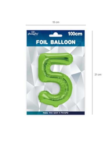 1Balon foliowy Cyfra 5 Zielony 128589 100cm liczba urodziny przyjęcia okazje
