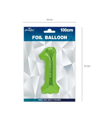 1Balon foliowy Cyfra 1 Zielony 128541 100cm liczba urodziny przyjęcia okazje