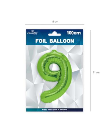 1Balon foliowy Cyfra 9 Zielony 128626 100cm liczba urodziny przyjęcia okazje