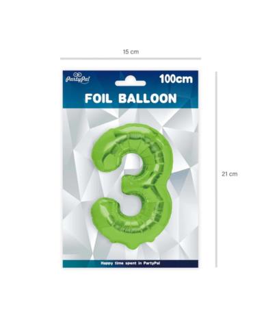 1Balon foliowy Cyfra 3 Zielony 128565 100cm liczba urodziny przyjęcia okazje