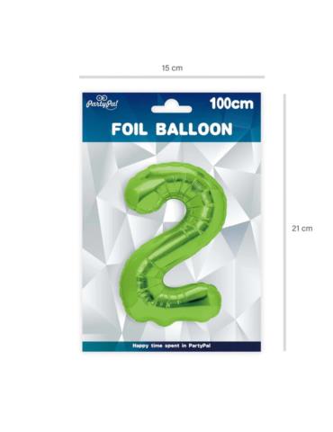 1Balon foliowy Cyfra 2 Zielony 128558 100cm liczba urodziny przyjęcia okazje