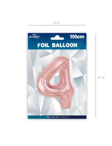 1Balon foliowy Cyfra 4 Różowy 450026 100cm rose gold liczba urodziny przyjęcia okazje