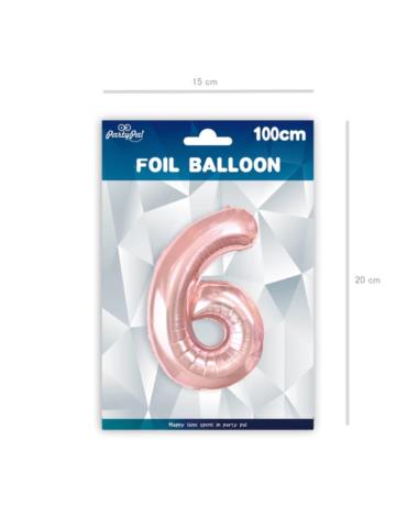 1Balon foliowy Cyfra 6 Różowy 450028 100cm rose gold liczba urodziny przyjęcia okazje