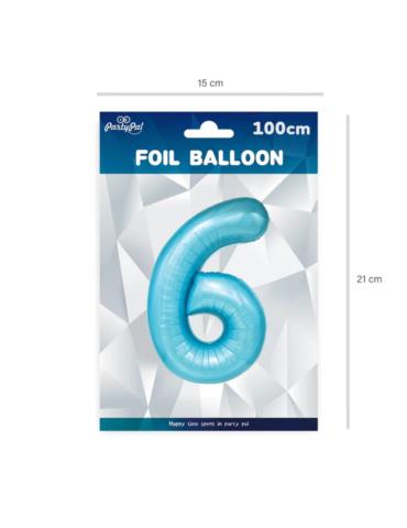 1Balon foliowy Cyfra 6 Niebieski 450048 100cm liczba urodziny przyjęcia okazje
