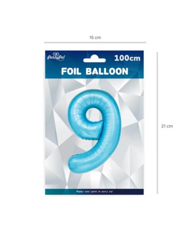 1Balon foliowy Cyfra 9 Niebieski 450051 100cm liczba urodziny przyjęcia okazje
