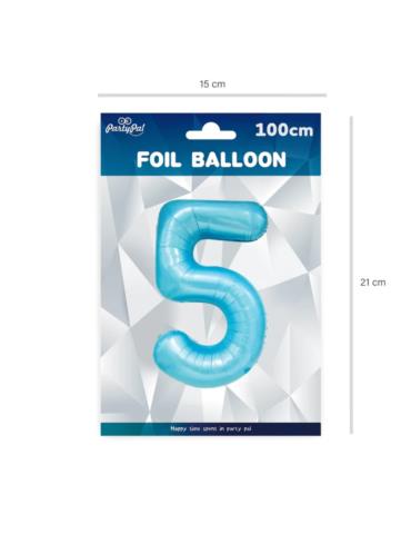 1Balon foliowy Cyfra 5 Niebieski 450047 100cm liczba urodziny przyjęcia okazje