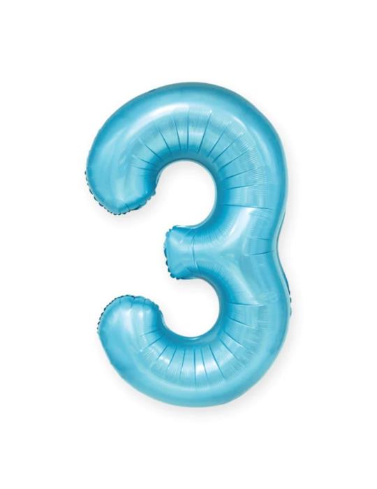 1Balon foliowy Cyfra 3 Niebieski 450045 100cm liczba urodziny przyjęcia okazje