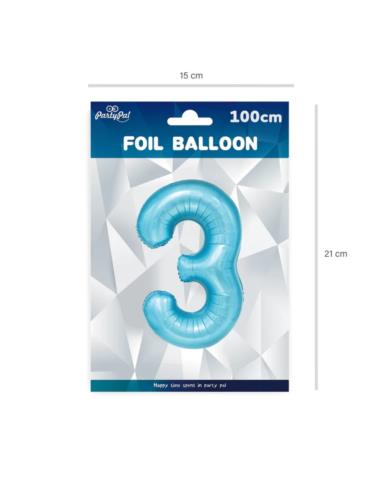 1Balon foliowy Cyfra 3 Niebieski 450045 100cm liczba urodziny przyjęcia okazje