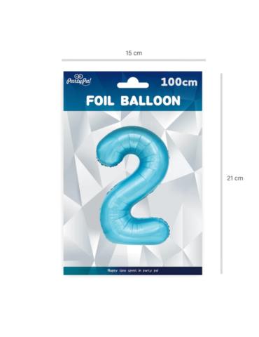 1Balon foliowy Cyfra 2 Niebieski 450044 100cm liczba urodziny przyjęcia okazje