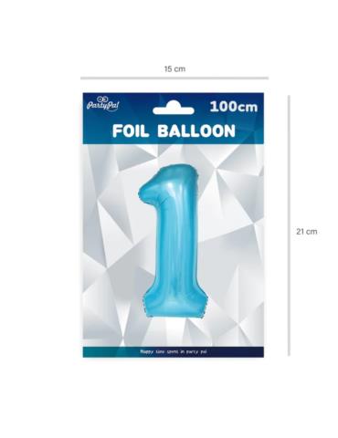 1Balon foliowy Cyfra 1 Niebieski 450043 100cm liczba urodziny przyjęcia okazje