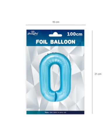 1Balon foliowy Cyfra 0 Niebieski 450042 100cm liczba urodziny przyjęcia okazje