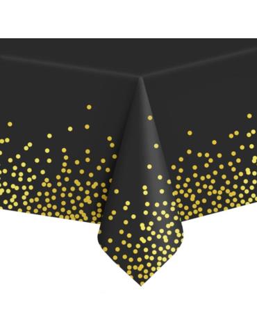 1Obrus Czarny w Złote Kropki 512292 foliowy 137x274 przyjęcia imprezy sylwester