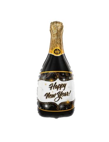 Balon Szampan Czarny Foliowy 460520 49x100 Happy New Year dekoracja sylwester nowy rok