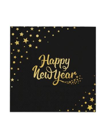 1Serwetki Happy New Year Czarne 512660 10 sztuk 33x33 papierowe sylwester nowy rok