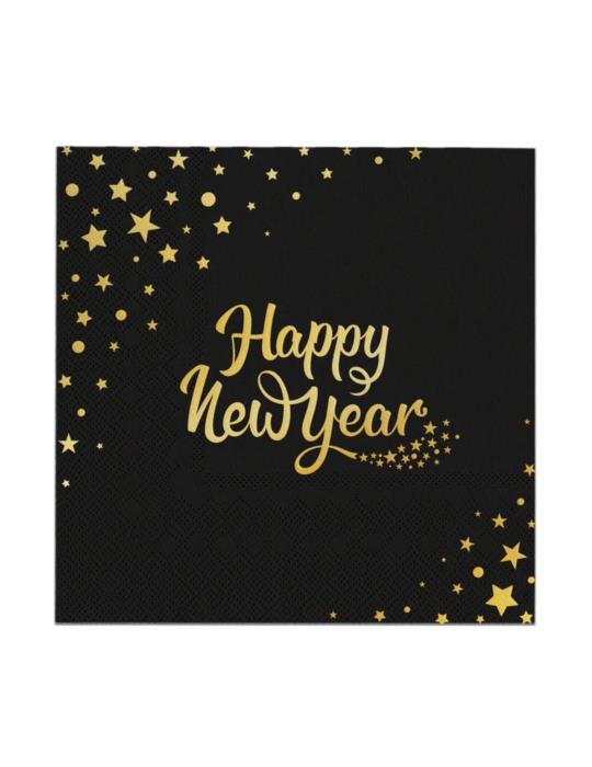 1Serwetki Happy New Year Czarne 512660 10 sztuk 33x33 papierowe sylwester nowy rok