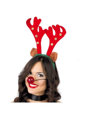 1Opaska Renifer Czerwona 42096 rogi z dzwoneczkami
