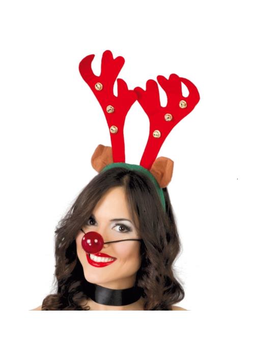 1Opaska Renifer Czerwona 42096 rogi z dzwoneczkami