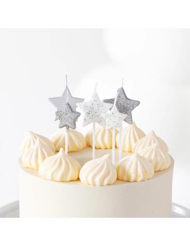 Świeczki gwiazdki srebne 420161 urodzinowe 5 sztuk