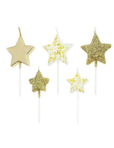Świeczki gwiazdki złote 420090 urodzinowe 5 sztuk