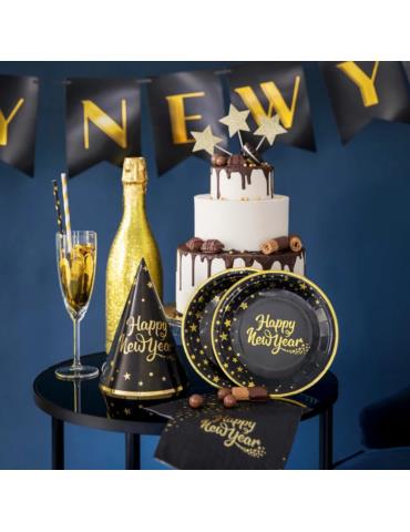 1Czapeczki Happy New Year 6 szt 512667 sylwester czarne