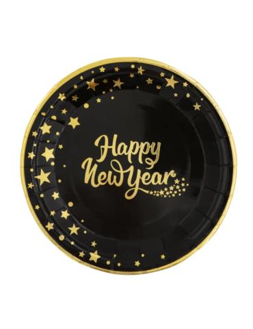 1Talerzyki Happy New Year 6 szt 130278 23 cm DUŻE papierowe