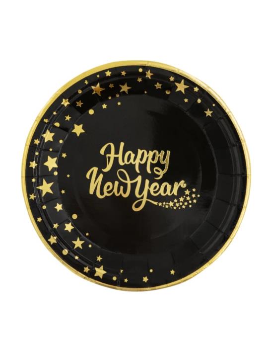1Talerzyki Happy New Year 6 szt 130278 23 cm DUŻE papierowe