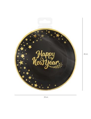 1Talerzyki Happy New Year 6 szt 130278 23 cm DUŻE papierowe