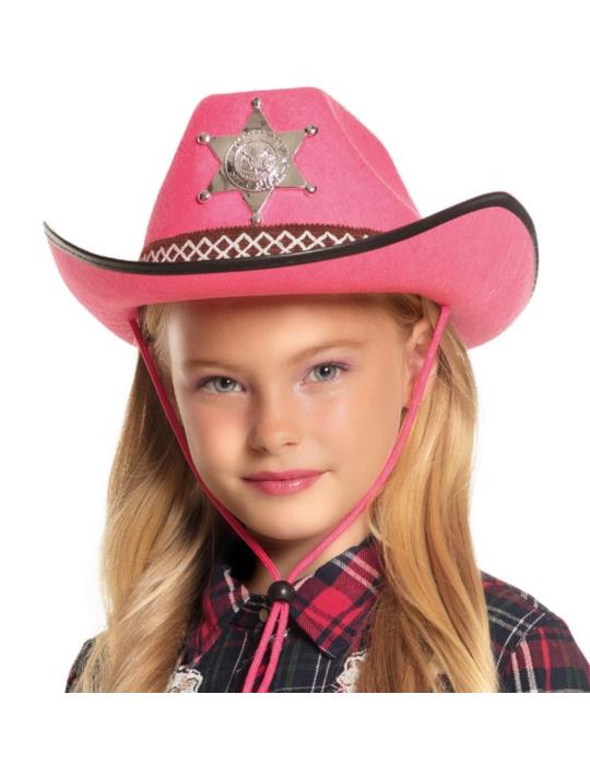 1Kapelusz Kowboj Dziecięcy Różowy 04110R western kowbojski dziki zachód country srebna gwiazda szeryf
