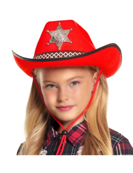 1Kapelusz Kowboj Dziecięcy 04110Cze Czerwony western kowbojski dziki zachód country srebna gwiazda szeryf