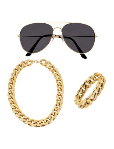 1Zestaw Pimp Raper Alfons 33200 łańcuch okulary branzoletka Lata 80-te PRL