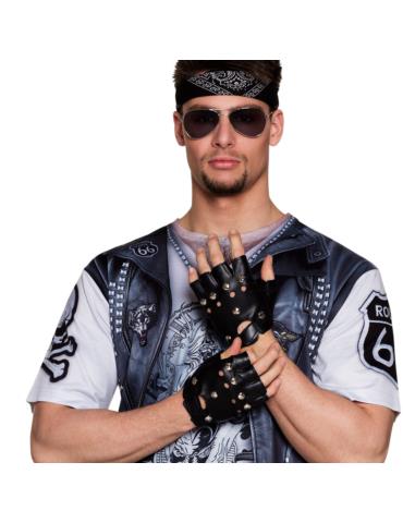 1Rękawiczki motocyklista Rocker 03150 Czarne bez palców skóra eko