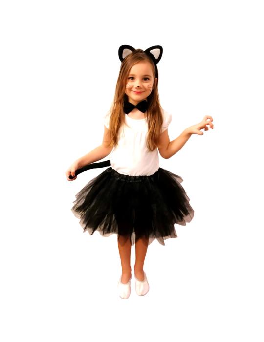 Strój Kotek ZESTAW ST622 5-9 lat ze spódnicą z opaską, ogonkiem i muchą