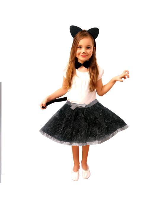 1Strój Kotka Zestaw Srebny 99717 4-7 lat spódnica opaska tutu