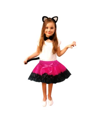 1Strój Kotek ZESTAW różowy ST629 5-9 lat ze spódnicą + opaska, ogonek i mucha