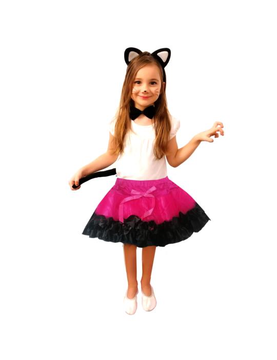 1Strój Kotek ZESTAW różowy ST629 5-9 lat ze spódnicą + opaska, ogonek i mucha