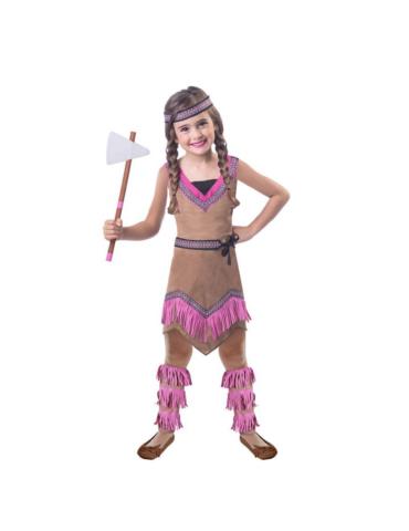 Strój Indianki DeLuxe 9904491 110 sukienka z frędzlami różowa Pokahontas