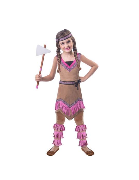 Strój Indianki DeLuxe 9904492 128 sukienka z frędzlami różowa Pokahontas