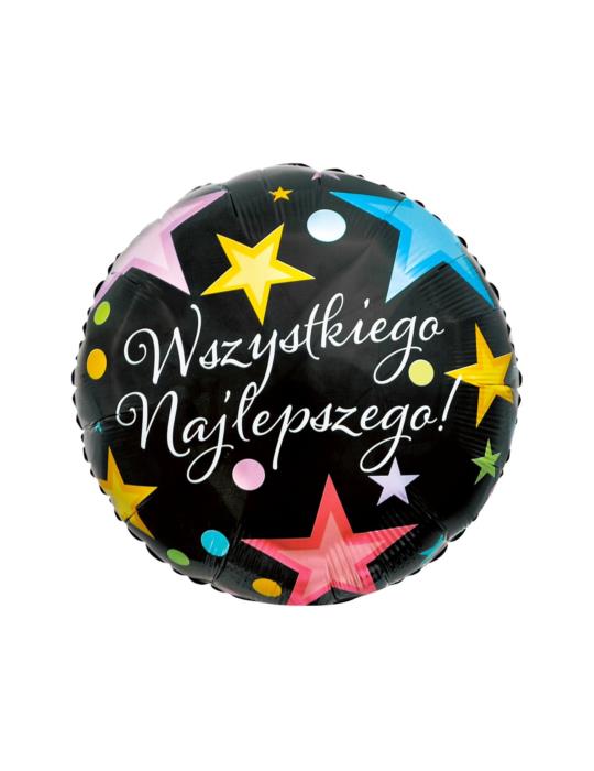 1Balon Foliowy Okrągły Czarny FG-ODWN Urodzinowy z napisem Wszystkiego Najlepszego