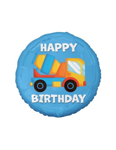 Balon Betoniarka Happy Birthday FG-OBBT Urodzinowy z napisem kolorowy