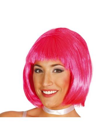 1Peruka Krótka Różowa z Grzywką PT094 Ciemna Bob krótkie włosy