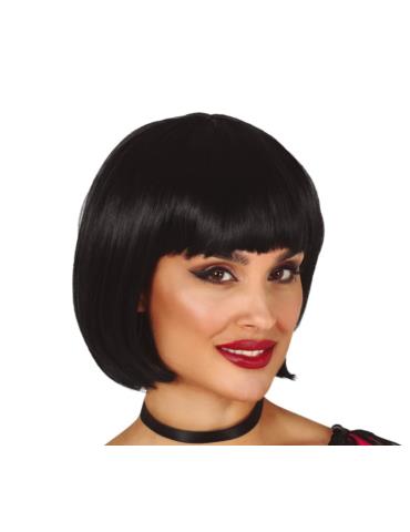 1Peruka Krótka Czarna z Grzywką PT095 Bob krótkie włosy