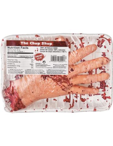 1Dekoracja Ręka zakrwawiona 673402 Sztuczna ręka na tacce z krwią Halloween