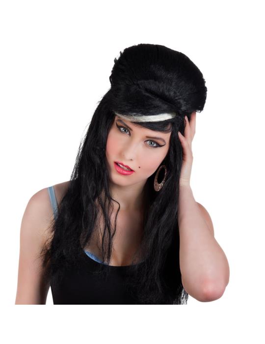 1Peruka Długa Czarna Amy 86067 z upięciem buntowniczka lata 50-te pin-up