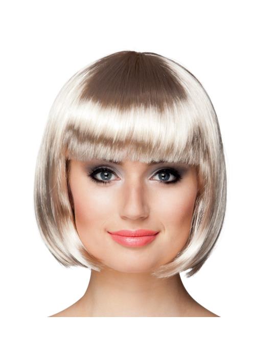 Peruka Krótka Blond z Grzywką PT090 Jasna Platynowy blond Bob krótkie włosy