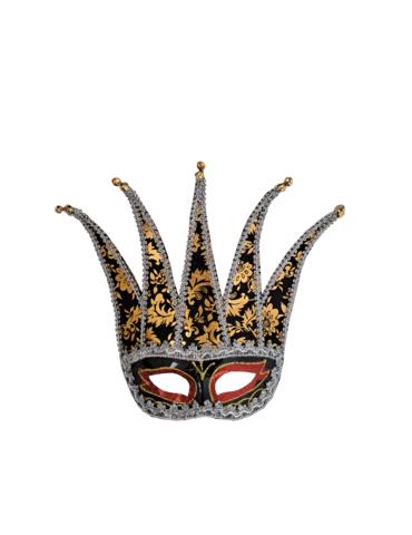 Maska Wenecka Czarna 96815CZS ze srebną wstążką karnawałowa na oczy